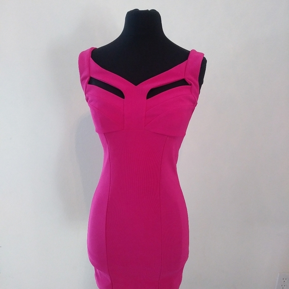 Janette Fashion Body Con Dress with Cutouts, Hot Pink, Size Medium - Picture 2 of 6
